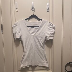 Susana Monaco White Puff Sleeve V-Neck Tee